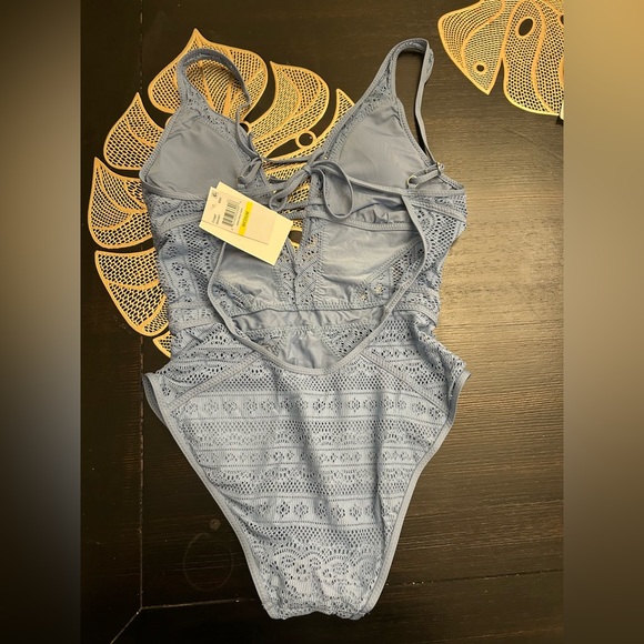 BECCA Color Play - Women's One Piece Swimsuit, Plunge Neck, Crochet, Medium - Picture 7 of 9